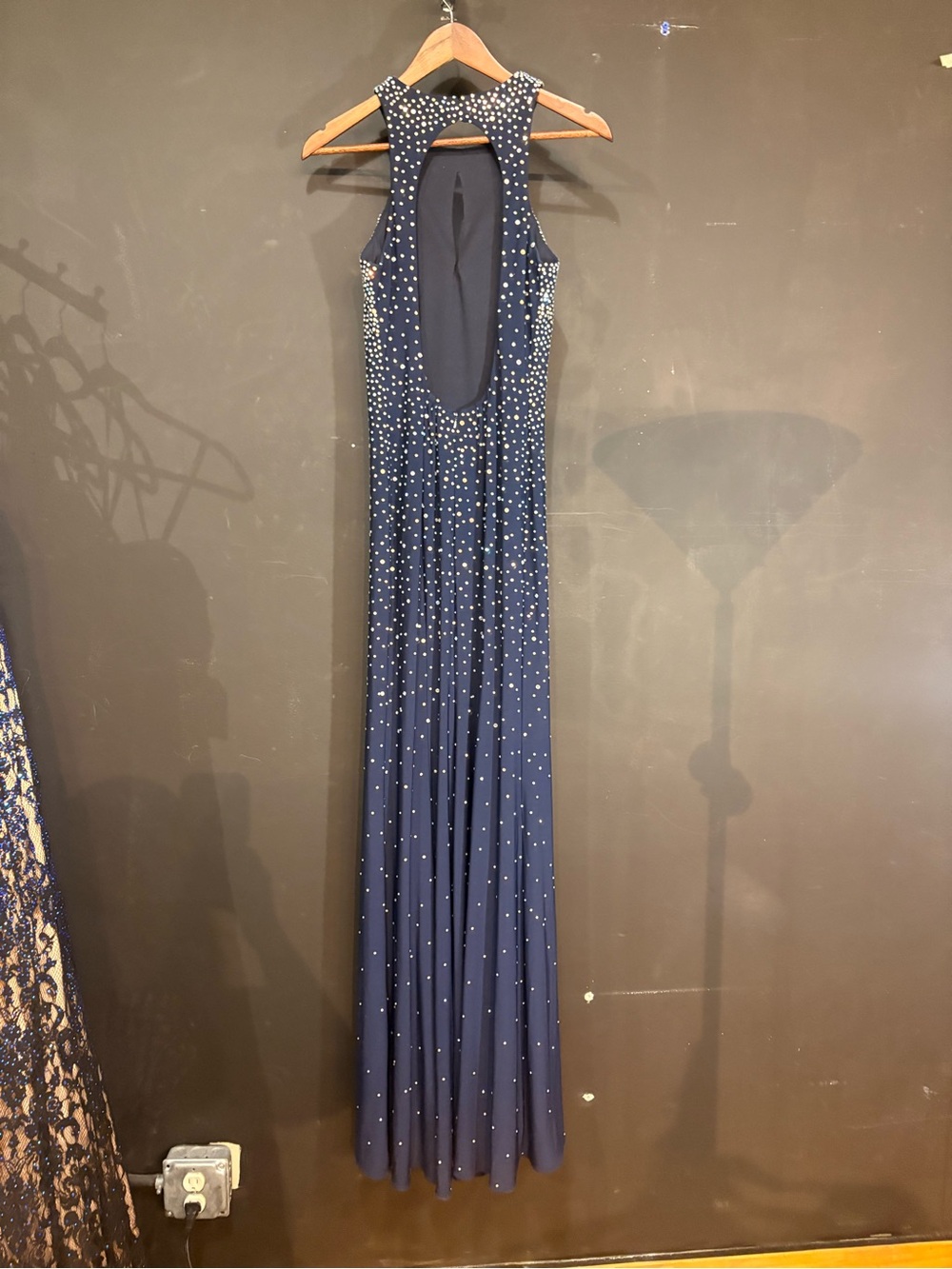 Xscape Navy Beaded Halter Prom Gown - Picture 3 of 4